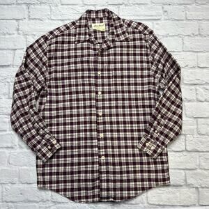 Eddie Bauer Mens Cotton Plaid Flannel Long Sleeve Shirt Size S White Burgundy